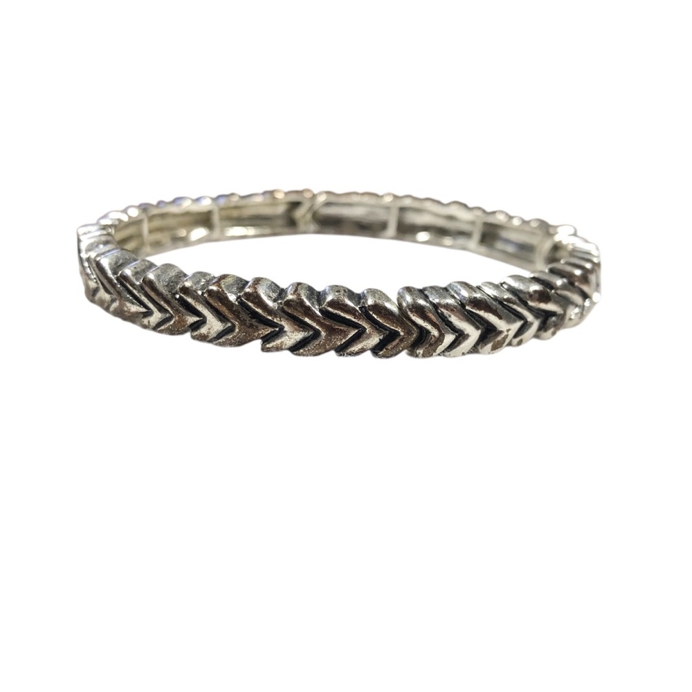 Vintage Y2K Silver Tone Herringbone Stretch Metal Bracelet Premiere Designs